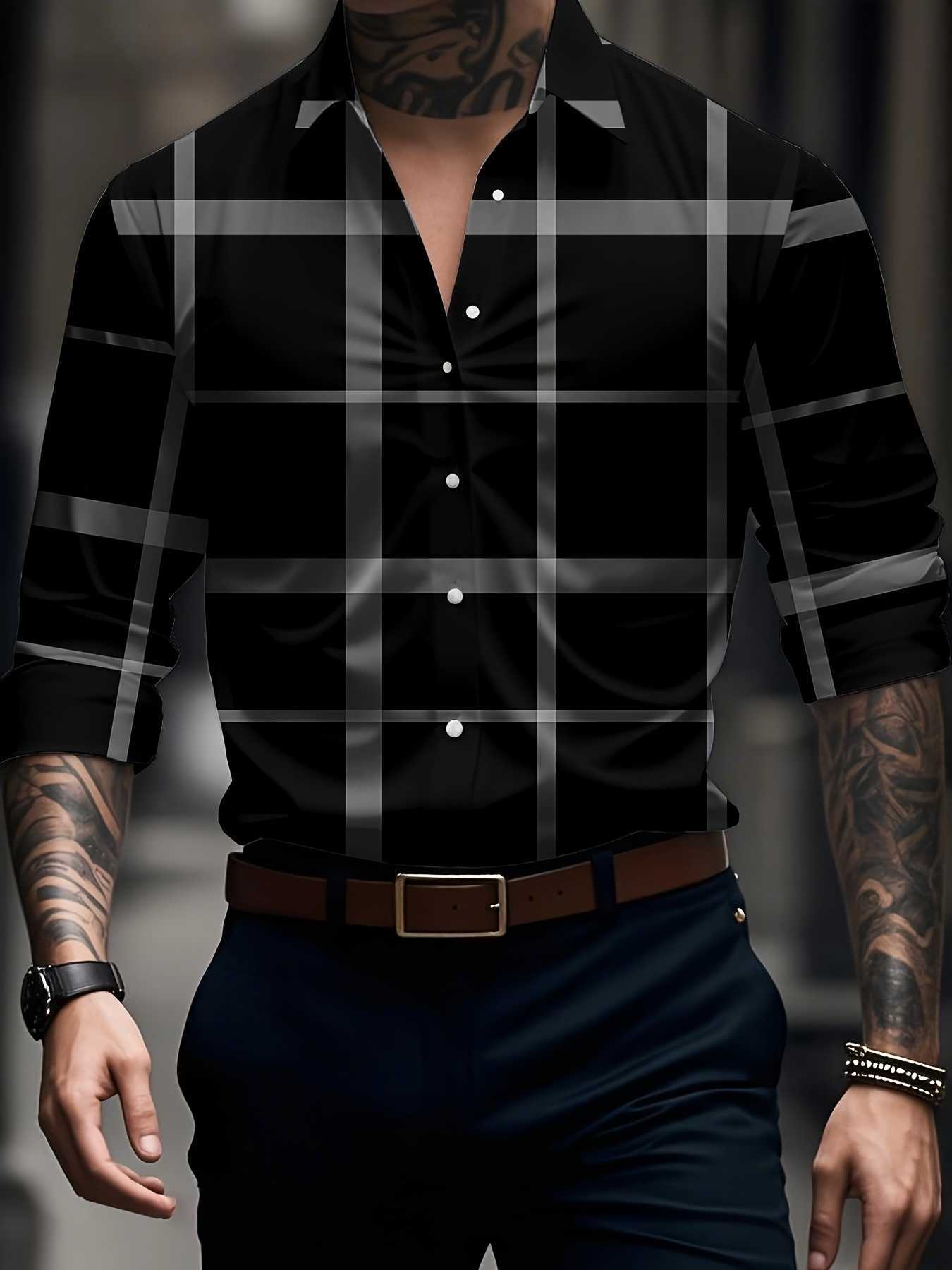 Men's Men's Casual Shirts 2025 Stylish Plaid Print Long Sleeve Shirt Casual Slim Fit Streetwear Stylish Print Shirt Comfortable Top Blouse