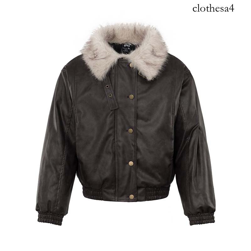 2026 winter new American high street style thickened faux fur collar PU leather jacket men's trendy loose warm cotton coat