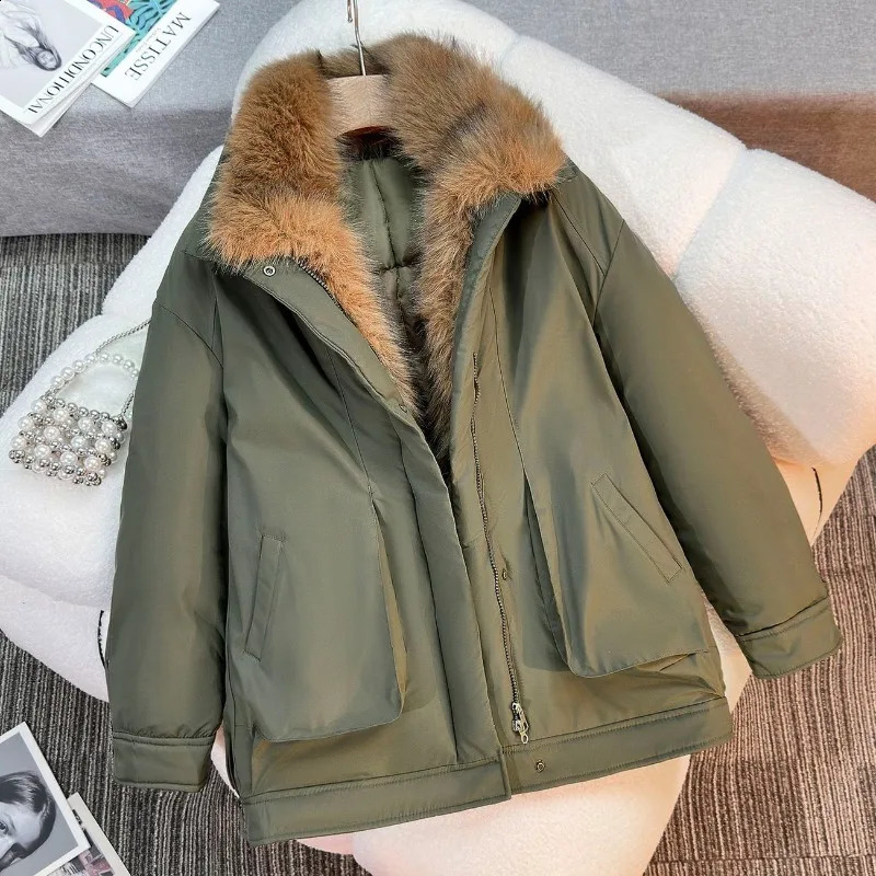 Down Cotton Jacket 2026 Korean Version Comfortable Big Fur Collar Womens Winter Parka Coat Elegant Be Allmatch Female 260920