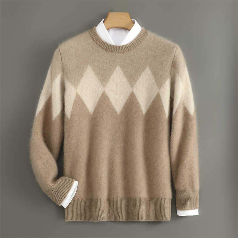 100% Men's wool pullover sweater autumn and winter new round neck knitted sweater fashionable loose thick business casual jumper S260921VXYJ