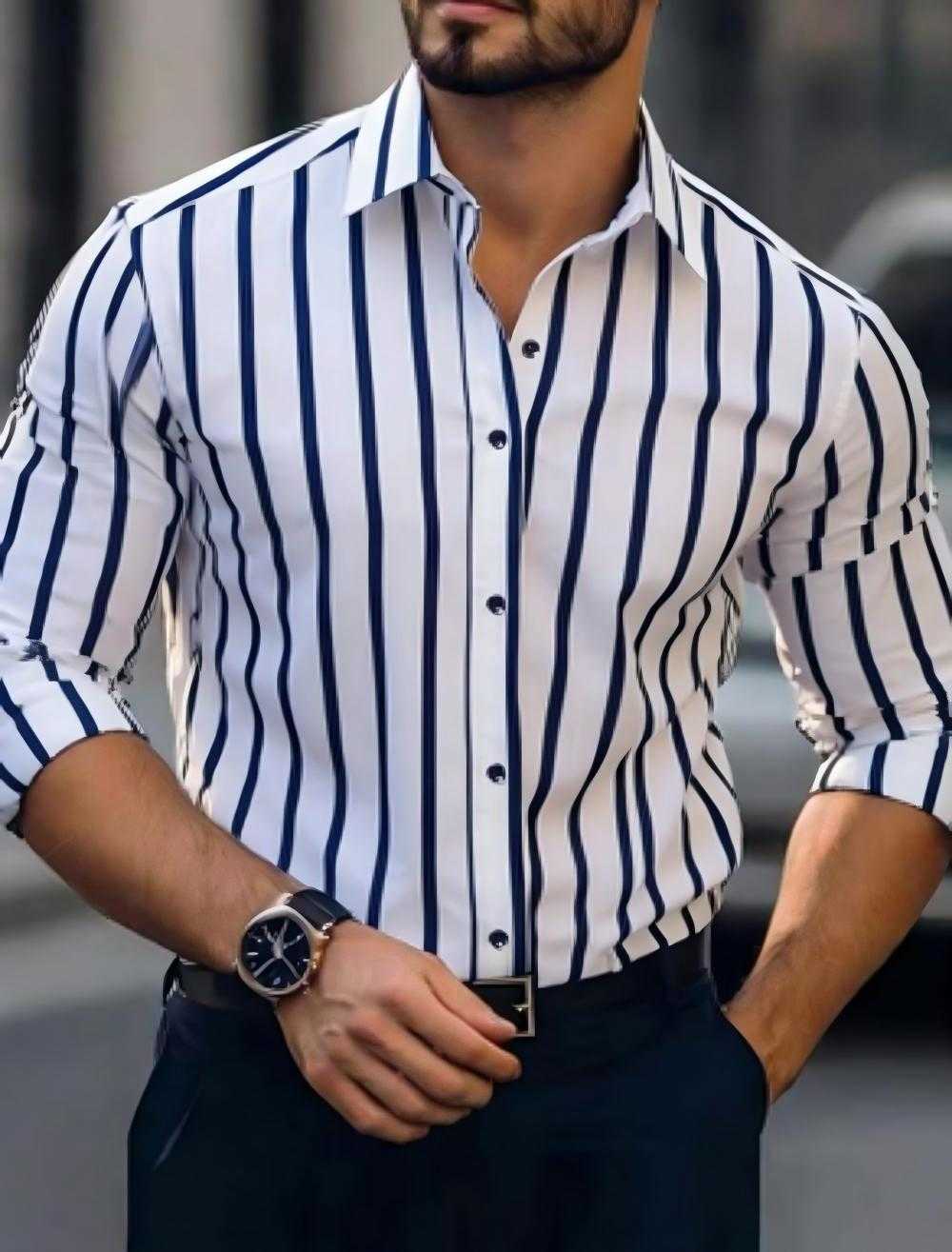 Brand Men's Casual New Shirts 13 Color Men's Striped Long Sleeved Shirt Stylish Design Collar and Contrasting Color Combination H260921