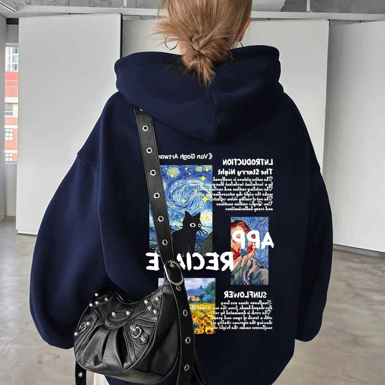 Oversized Sweatshirts Men's Warm Hoodies Hoodie Men Van Gogh Starry Night Black Cat Oil Painting Graphic Print Retro Autumn Winter Loose Casual