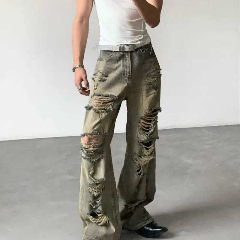 Men's Jeans Washed Ripped Denim Pants Summer Straight Leg Distressed Hip Hop Streetwear Man Pants Vintage Baggy Retro S260921VQT3