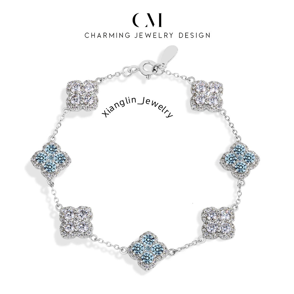 CHARMING Sparkling S925 Silver Top Quality Round Cut Moissanite Diamond Bracelet For Women Engagement Wedding Party Jewelry Gift