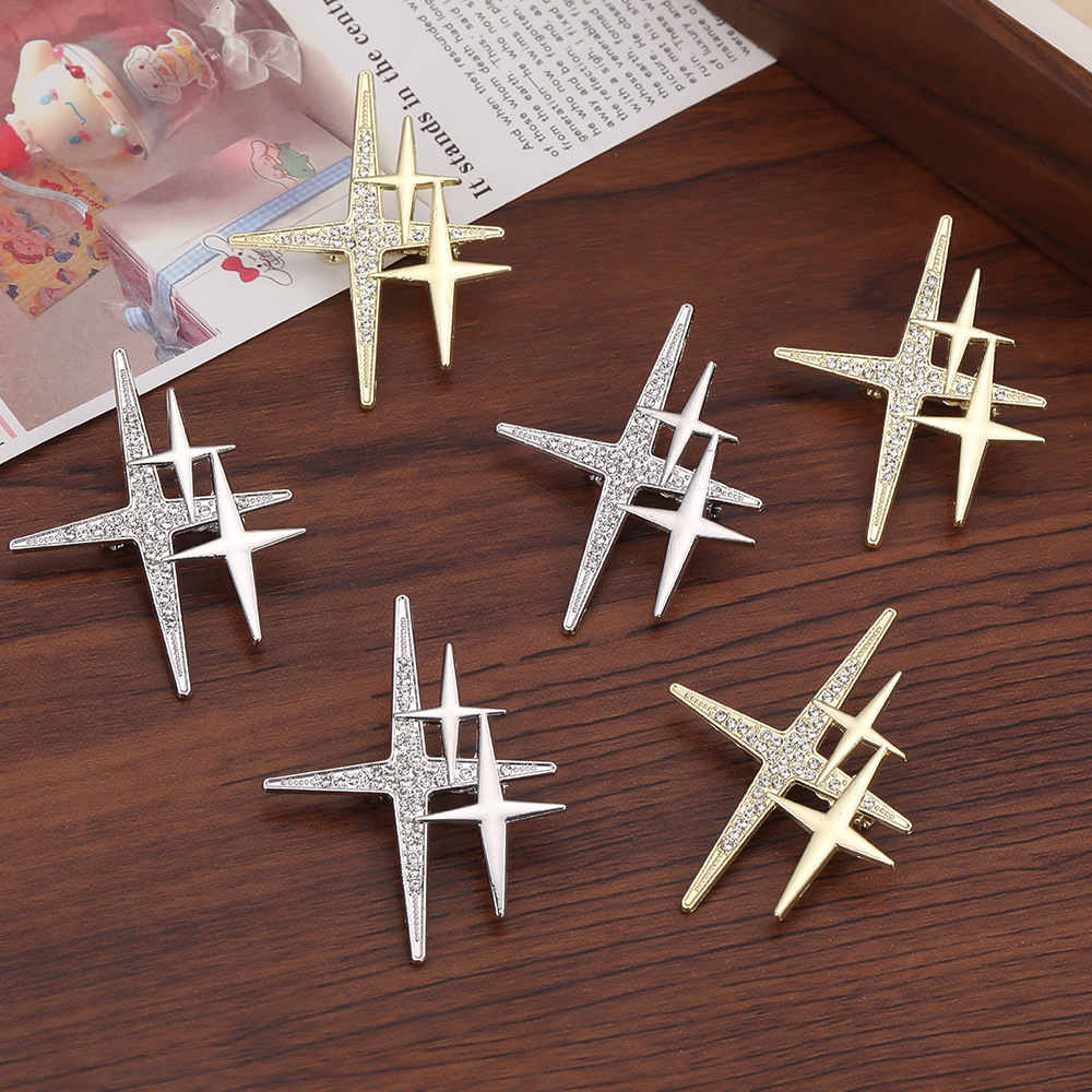 European And American Fashion Full Diamond Four-Pointed Alloy Creative Suit Coat Star Pin Light Luxury Brooch High-End Feel