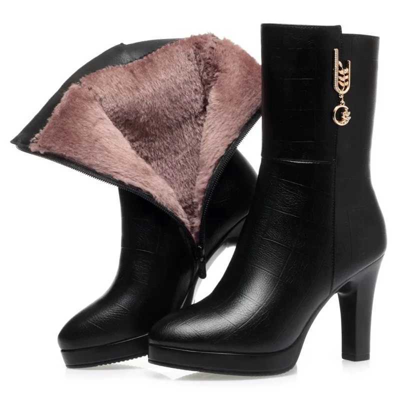 2026 Women Boots Waterproof Anti-Slip Women's Shoes High-heeled Fleece Lined Warm Fashion Boots Cold Resistant Breathable Winter L26921