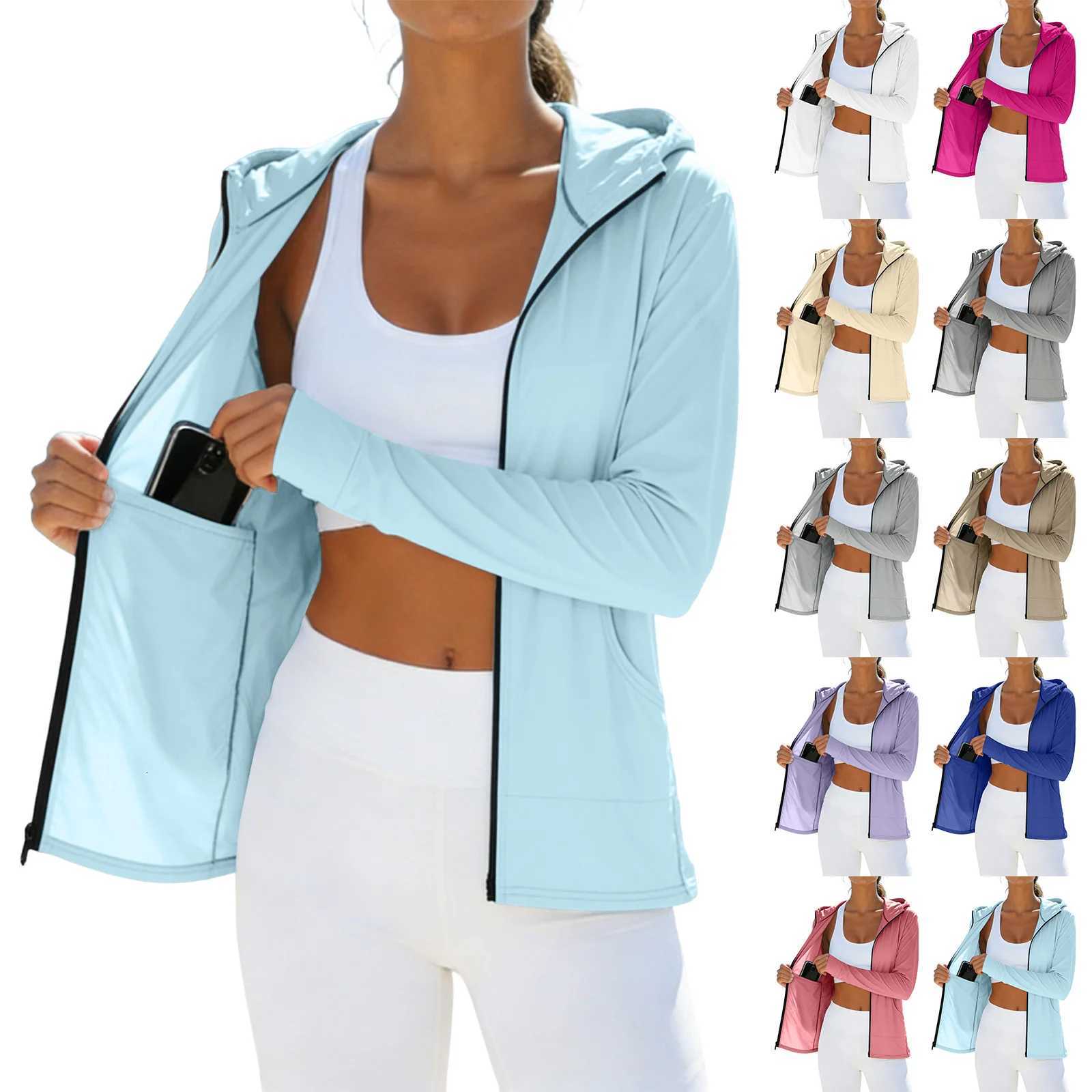 Sunscreen Women's Sports Jackets Women Clothes Long Sleeve Sun Protection Hooded Coat Zipper Gym Top Breathable Running Jacket With Pockets C26