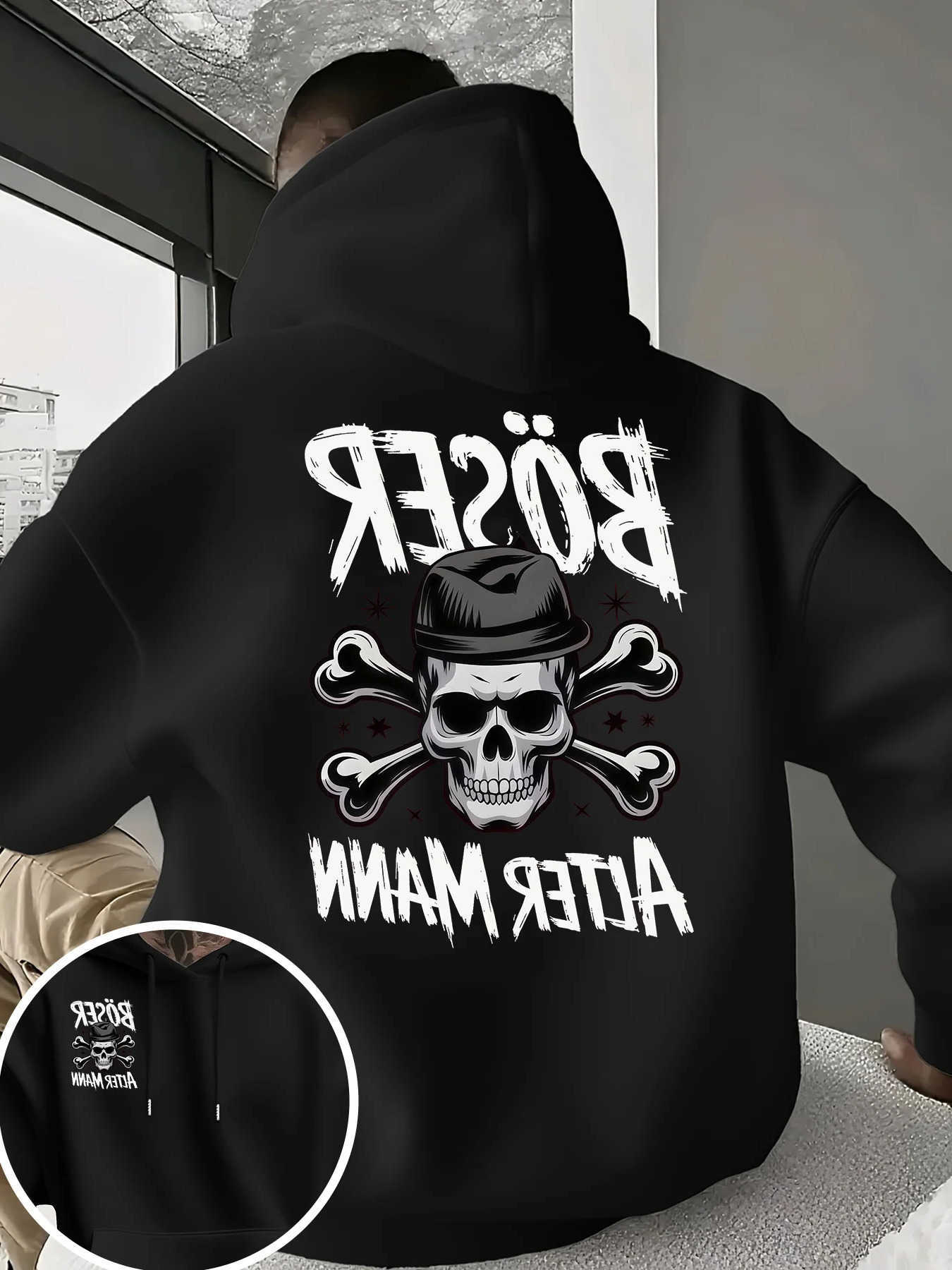 Men's Men's Hoodies Bser Sweatshirts Alter Mann Skull Crossover Hoodie Autumn/Winter Street Punk Style Casual Loose Long sleeve Pullover S