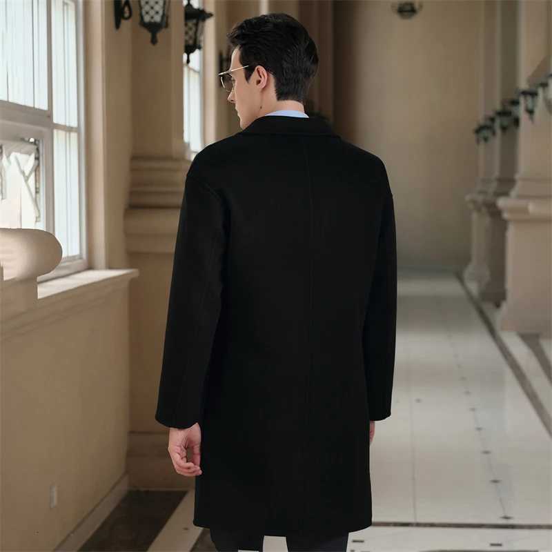 Men's Blends Men's 100% Wool merino wool coat casual solid color coat loose lapel single-breasted double-sided wool coat long pocket D2609
