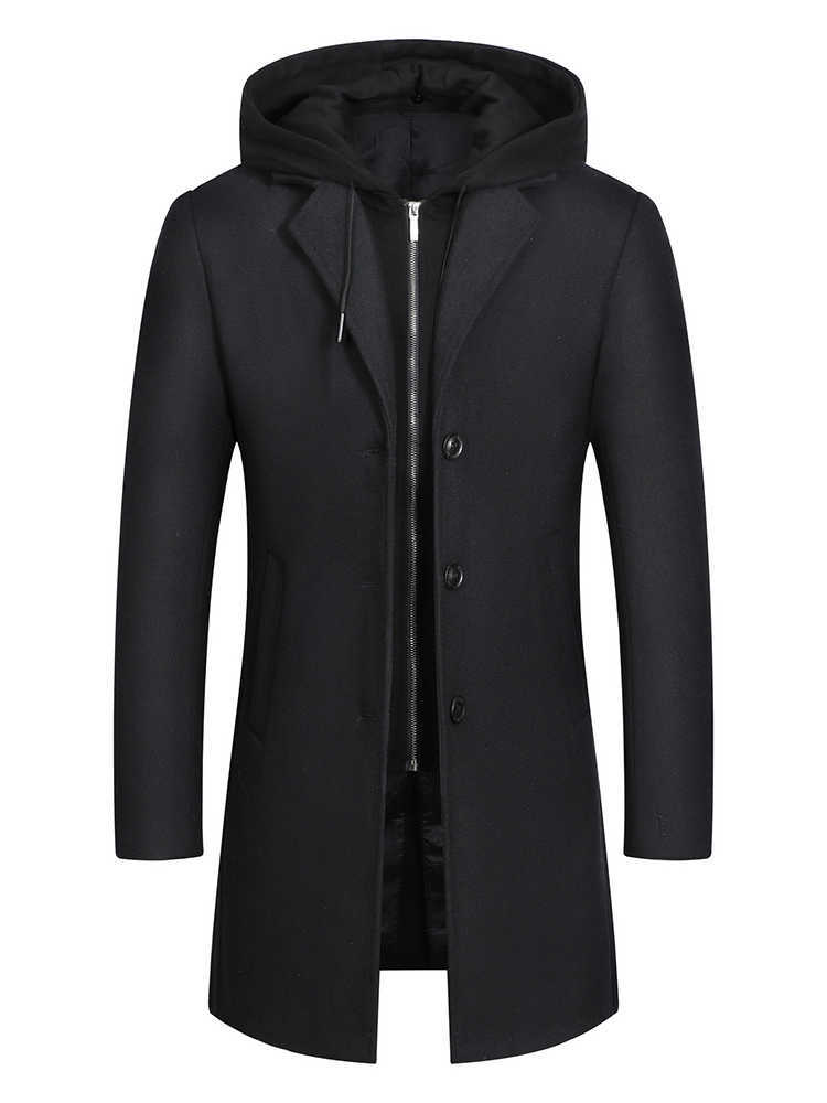 Oversized Men's Male Wool Blends 4XL Winter Men's Wool Coat New Solid Color Men Coat Wool Fashion Casual Business Coat Mid-length Top Tren
