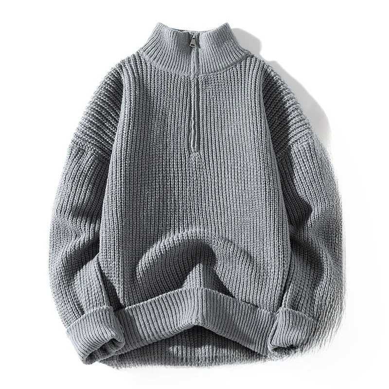 High Collar Men's Knitted Sweater Winter Casual Half Zip Pure Color Pullover Warm Base Layer Shirt Comfortable Polyester Fiber S2609215SCB