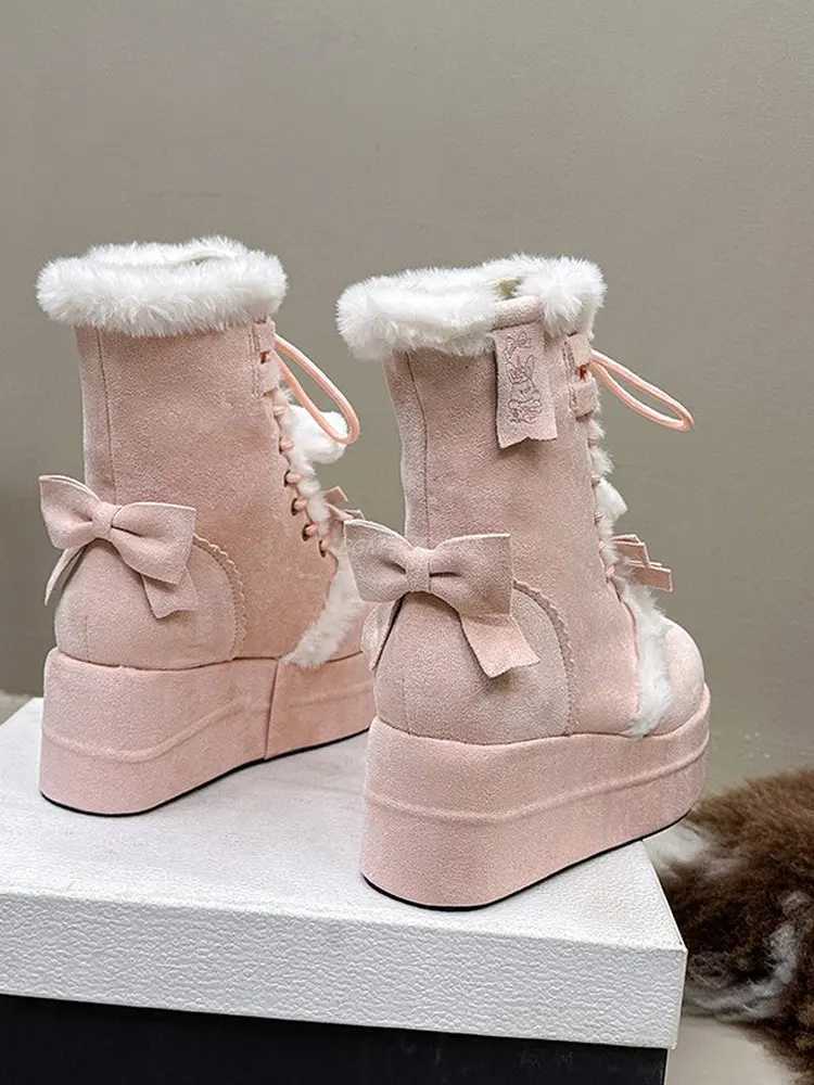Cute Fleece Lined Mid-Calf Snow Boots Thick Bottom Platform Women's Fashion Boots Warm Winter Boots Three Sons Brand L26921