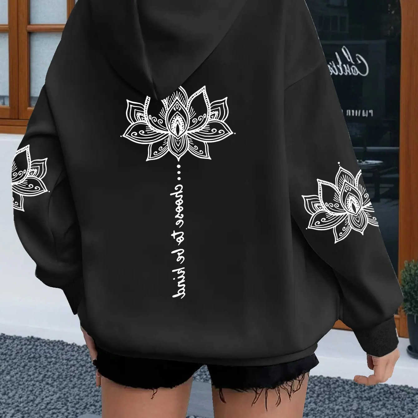 Inspirational Men's Hoodies Sweatshirts Unisex Hooded Sweatshirt with a Mandala and Lotus Pattern Printed on the Back; Casual and Loose Fit. D2