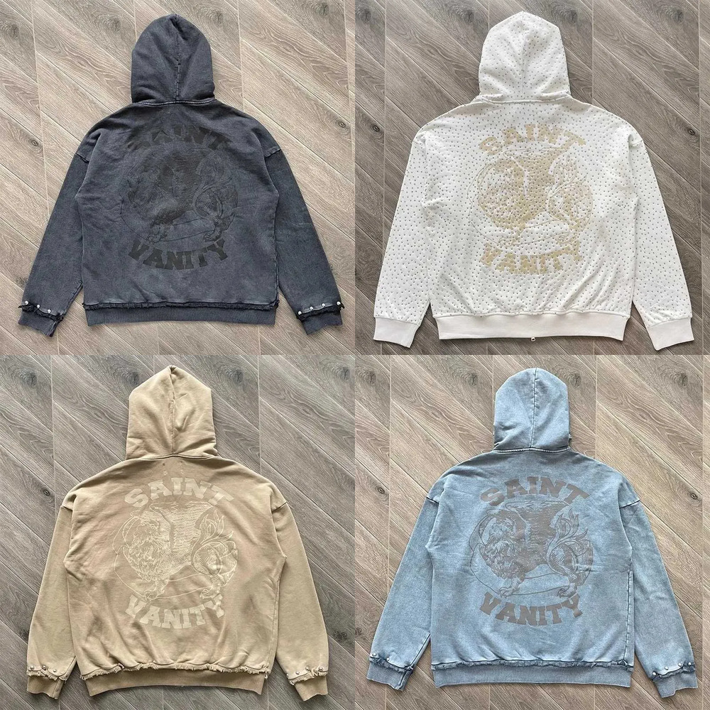 saintvanity hoodies collection cotton 2025 AAAAA High Quality Fashion Pure Cotton Vintage Washed saint vanity Sweatshirt Casual Jogger sports suits