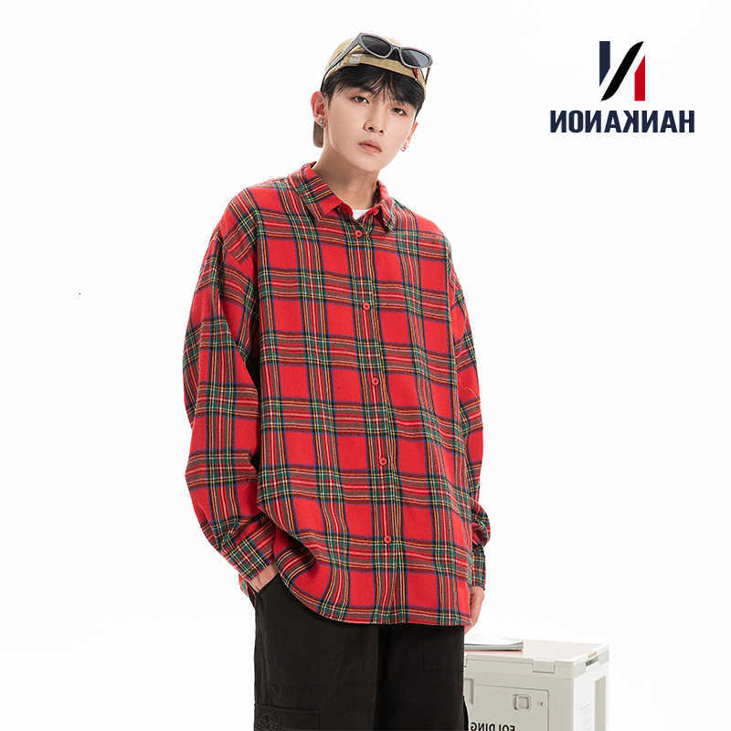 Shirt Men's Plaid Casual Shirts with Long Sleeves Loose Fit for Casual Men Harajuku Style Spring and Autumn Brushed Cotton Shirt.Oversized H260