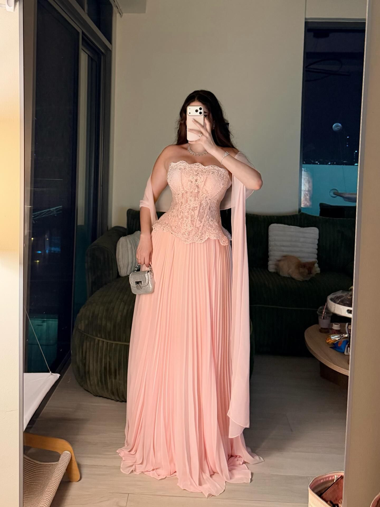 Luxury Pink Strapless Evening Dresses Crystal Beads Sleeveless Corset A Line Formal Cocktail Prom Gowns Vestidos Includes shawl 917