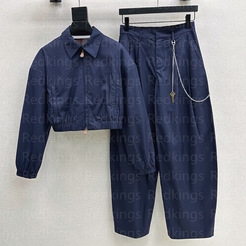 26SS Autumn Winter Brand Tracksuit Hip Hop Navy Coat Pants Lapel Neck Zipper Designer Jacket Pants Suit Luxury Charm Party Tracksuits Clothing