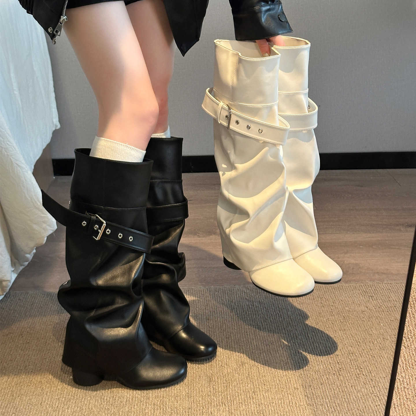 Bota de pierna desmontable para mujer, botas de montar altas convertibles de tacón alto por encima de la rodilla, botas largas de pierna ancha L2692