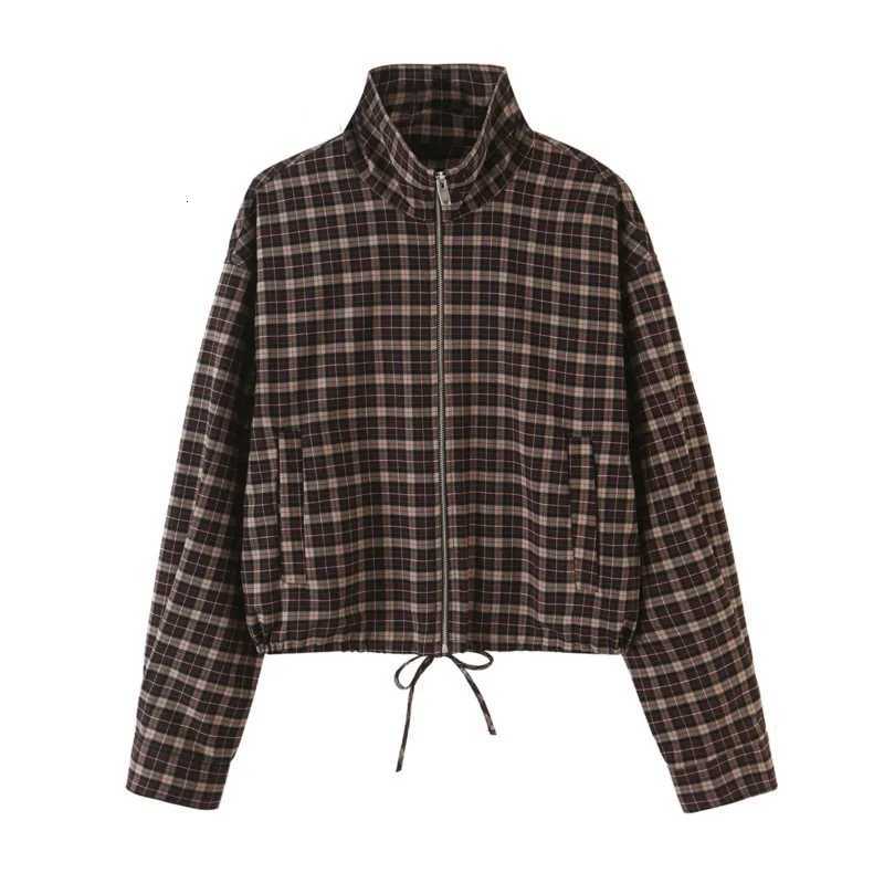 Jackets Women's Check Women's Jackets With Belt New 2026 Stand-Neck Long Sleeve Zipper Woman Winter Jacket Chic Female Coats C260921