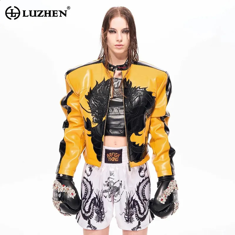 LUZHEN Fashion Original Street Printed Stand Neck Leather Jacket Mens Womens High Quality Motorcycles Clothes JY5381 260920