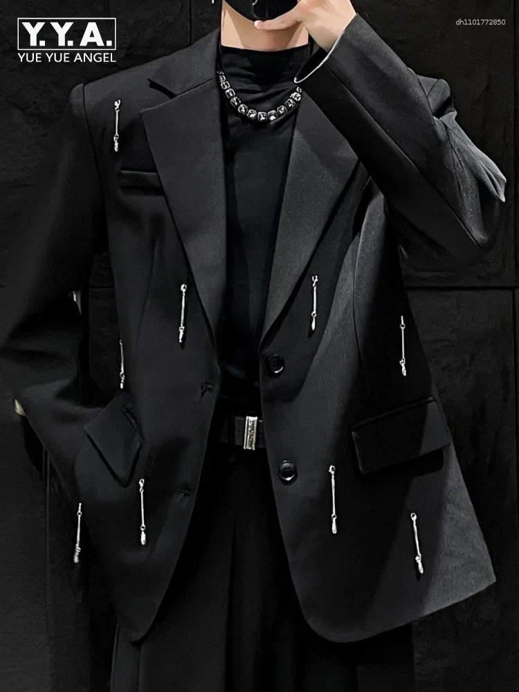 Leisure Tassel Solid Color Male Blazer Fashion Turn Down Collar Mens Suit Jacket Loose Single-Breasted Long Sleeves Outerwear