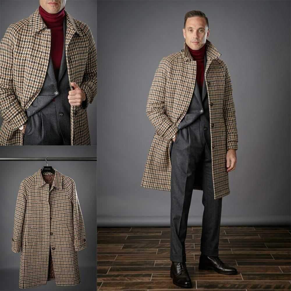 Woolen Men's Long Wool Blends Men Coat Literature Art Retro Plaid Single-breasted Lapel Thick Autumn Winter Warm Tailored Warm D260921