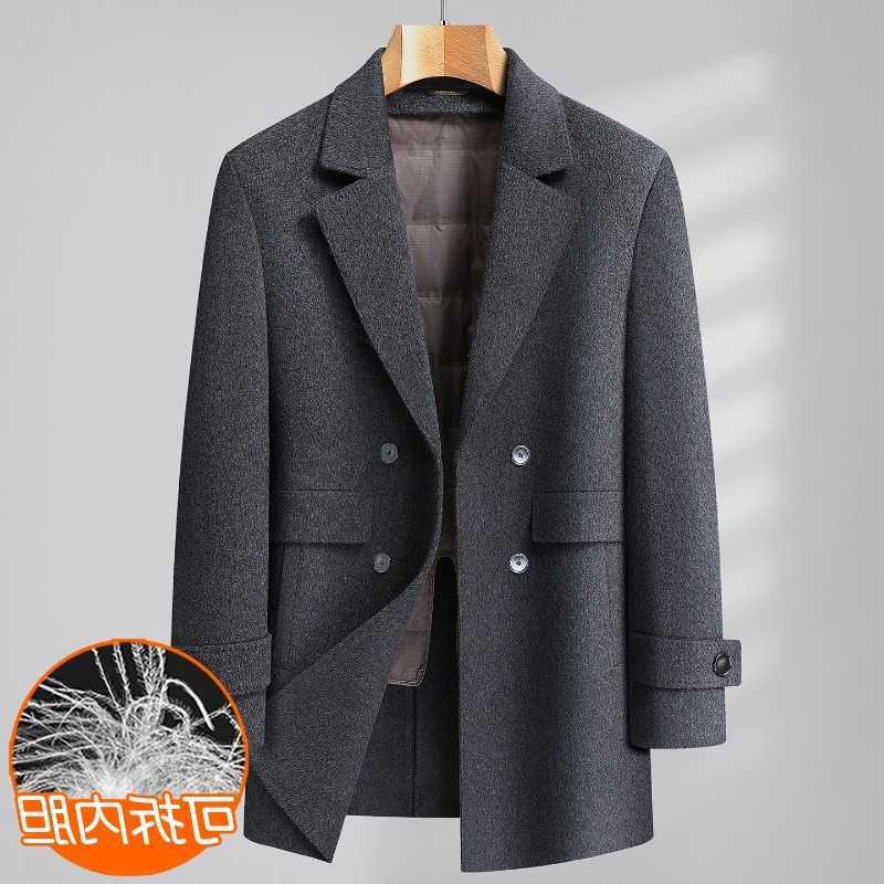 New Men's Wool Arrival Blends Winter Detachable Down Liner Medium Length Double Breasted Suit Collar Double-sided Woolen Coat Men Plus Size XL-