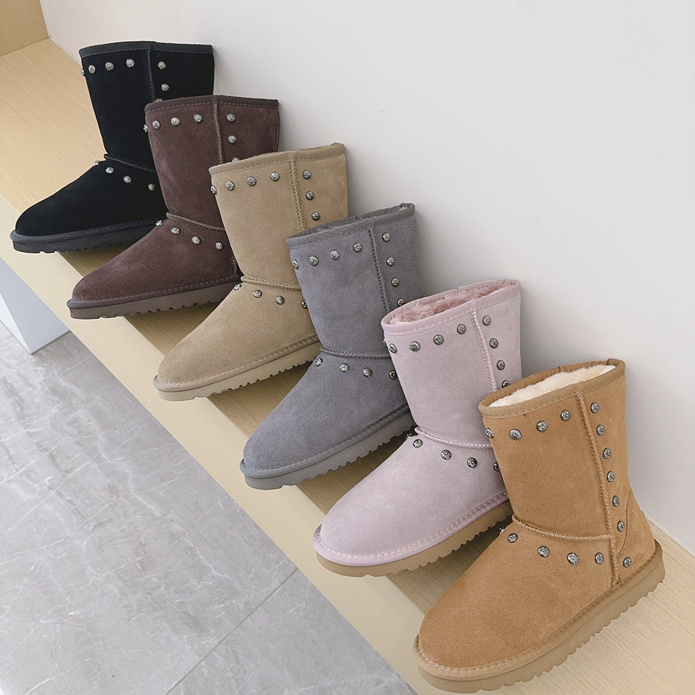 Girl's Real Australia High-quality girls warm snow boots Teenage Students Winter boots Sheepskin Shearling Women's Boot Winter Mules Slip-