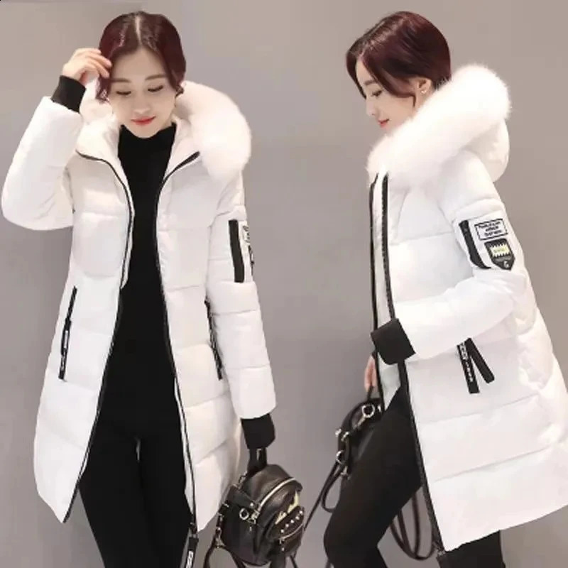 2026 Winter Korean Cotton Jacket Womens Medium Long Big fur collar Coat Female Thicken Warm Hooded Parker Overcoat 260921