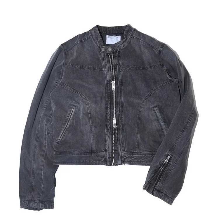 Women's Jackets High Street Fashion Brand Washed Distressed Denim Jacket Women's Spring and Autumn New Niche High Collar Design Coat Top C