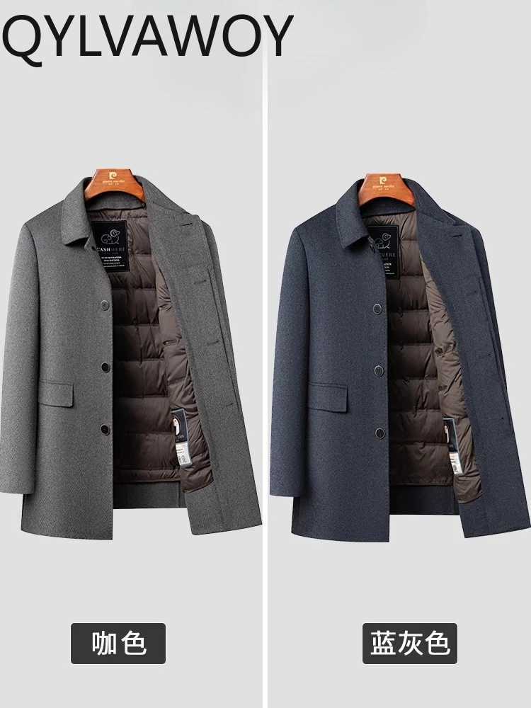 Winter Blends QYLVAWOY Autumn New Men's Coat Double Sided Wool Trench Removable Down Liner Warm Stylish Outerwear LJ2766 D260921 80