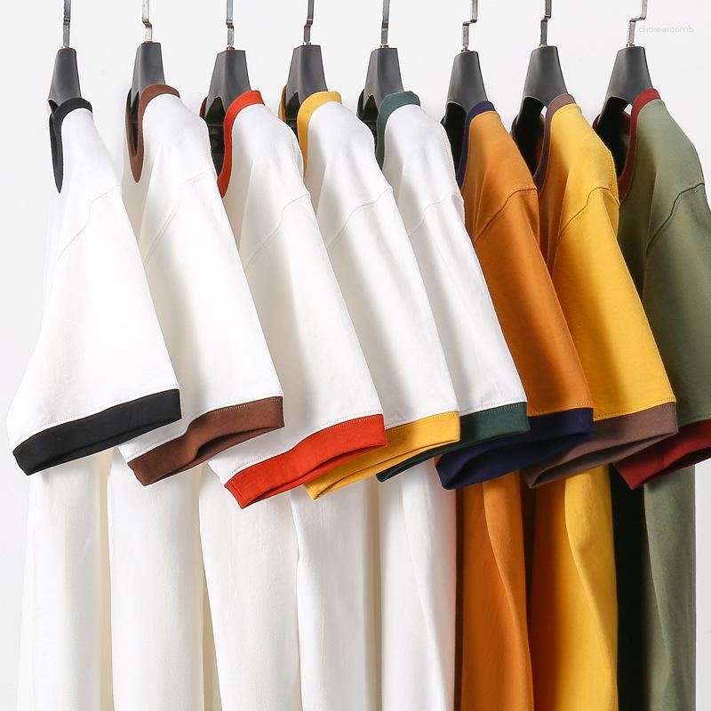 270g National Fashion Heavy Retro Stitching Contrast Color Can Add Printing Pattern Brand Couple Wear Round Neck T-shirt Men's Short