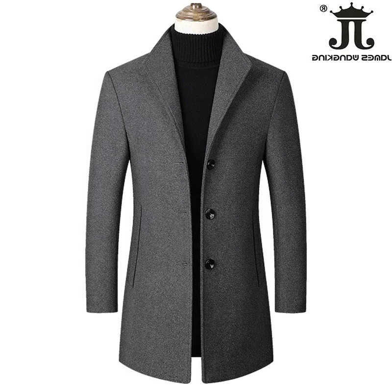 Wool Blends EUR Size Men's Autumn and Winter Brand Boutique Warm Woolen Business Casual Woolen Long Coat Male Woo Jacket Grey Black Camel D2609
