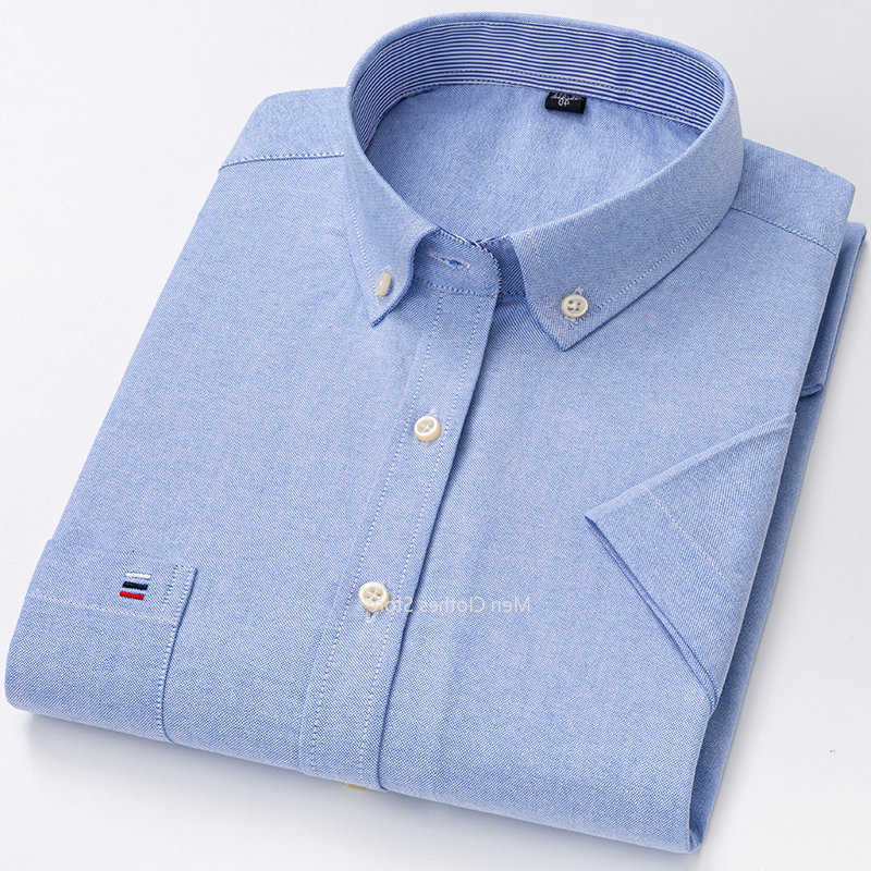 Men's Men's Casual Oxford Shirts Short Sleeve Square Collar Soild Plaid Striped Summer Casual Shirts Single Pocket Comfortable Cotton Shir