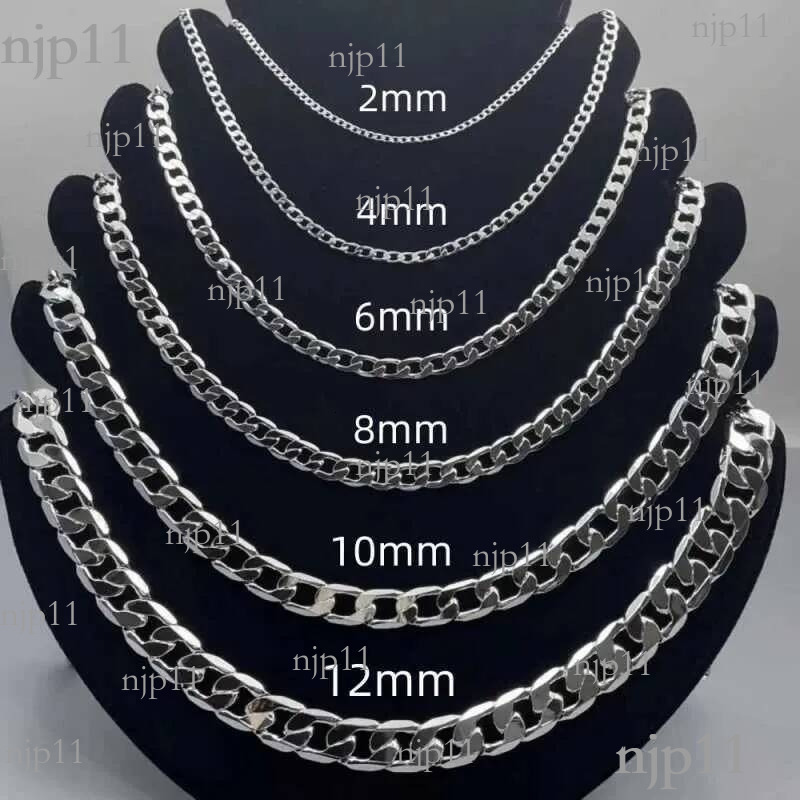 Mens 925 Sterling Silver 2/4/6/8/10/12MM 40 75cm Face Chain Necklace Lobster Clasp Men Women Engagement Jewelry GiftsX240919
