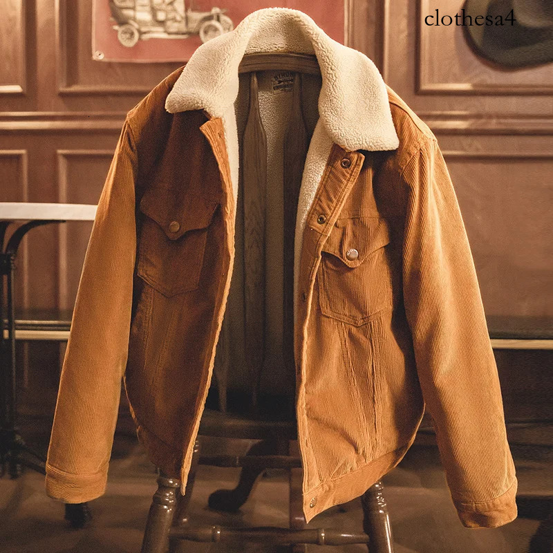Maden Faux Lamb Wool Corduroy for Men Ginger Color Thickened Lapel Single-breasted Coat Fall and Winter Warm Jacket
