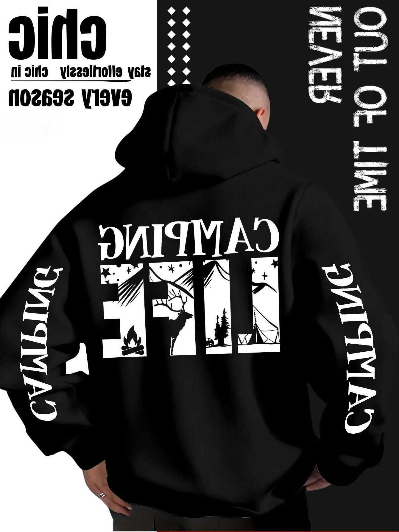 Life Men's Hoodies Sweatshirts Camping Letter Printed Hoodies Men Outdoor Forest Deer Graphic Sweatshirt Camper Hiking Casual Hooded Pullovers
