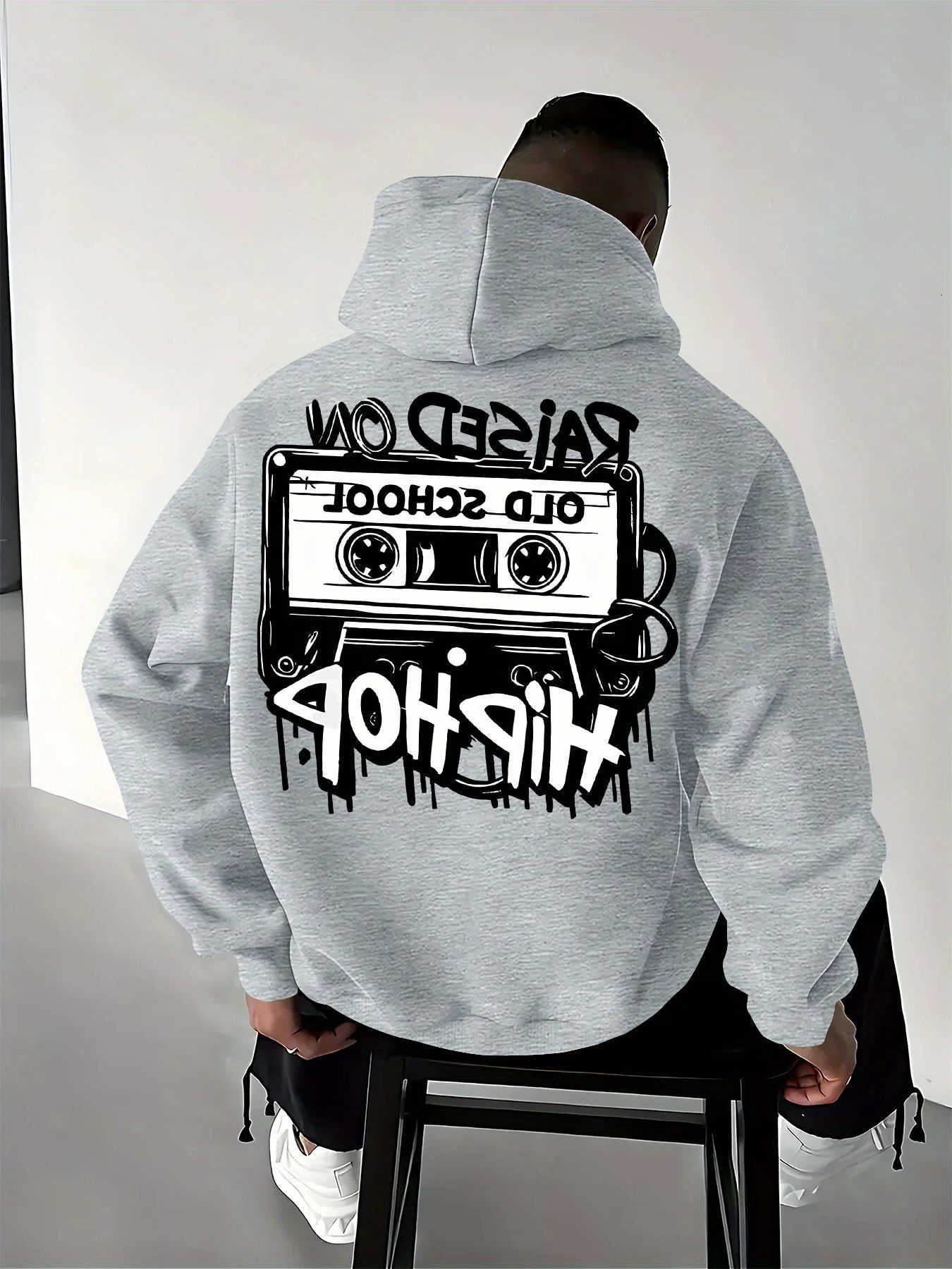 Men's Men's Hoodies Retro Sweatshirts -Lined Hoodie Nostalgic Hip-Hop Style Cassette Tape Print Streetwear Brand Casual Autumn/Winter Pull