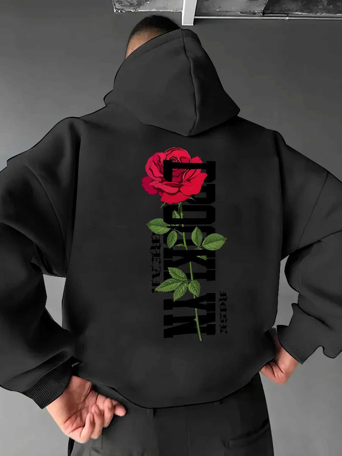 Sudaderas con capucha góticas para hombre Sudaderas con capucha con estampado de rosas Sudadera con capucha de gran tamaño con forro Otoño Invierno