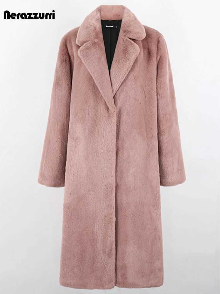 Nerazzurri Winter Clothes Women 2022 Long Thick Warm Soft Colored Fluffy Big Size Faux Rex Rabbit Fur Coat Women Lapel 4xl 5xl T260829