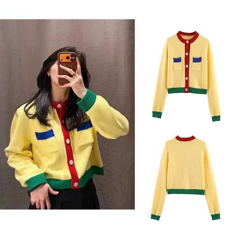 Women's Jackets Women's Jacket 2026 Summer New Yellow Long Sleeve Color-block Decorative Knitted Cardigan Jacket Casual Fashion Focus C260
