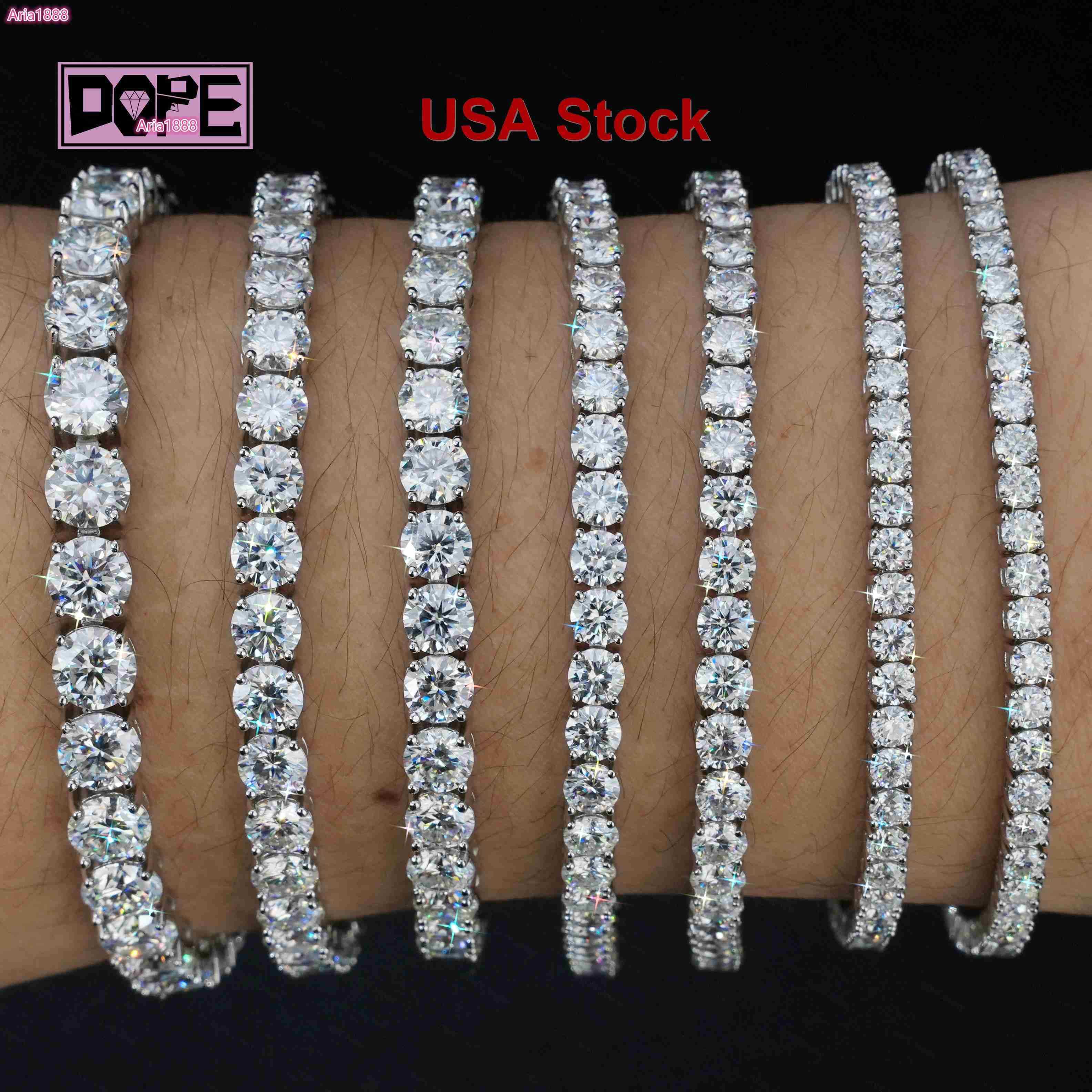 USA Warehouse 3mm 4mm 5mm Tennis Bracelet Men Women 925 Silver Iced Out VVS Moissanite Tennis Bracelet