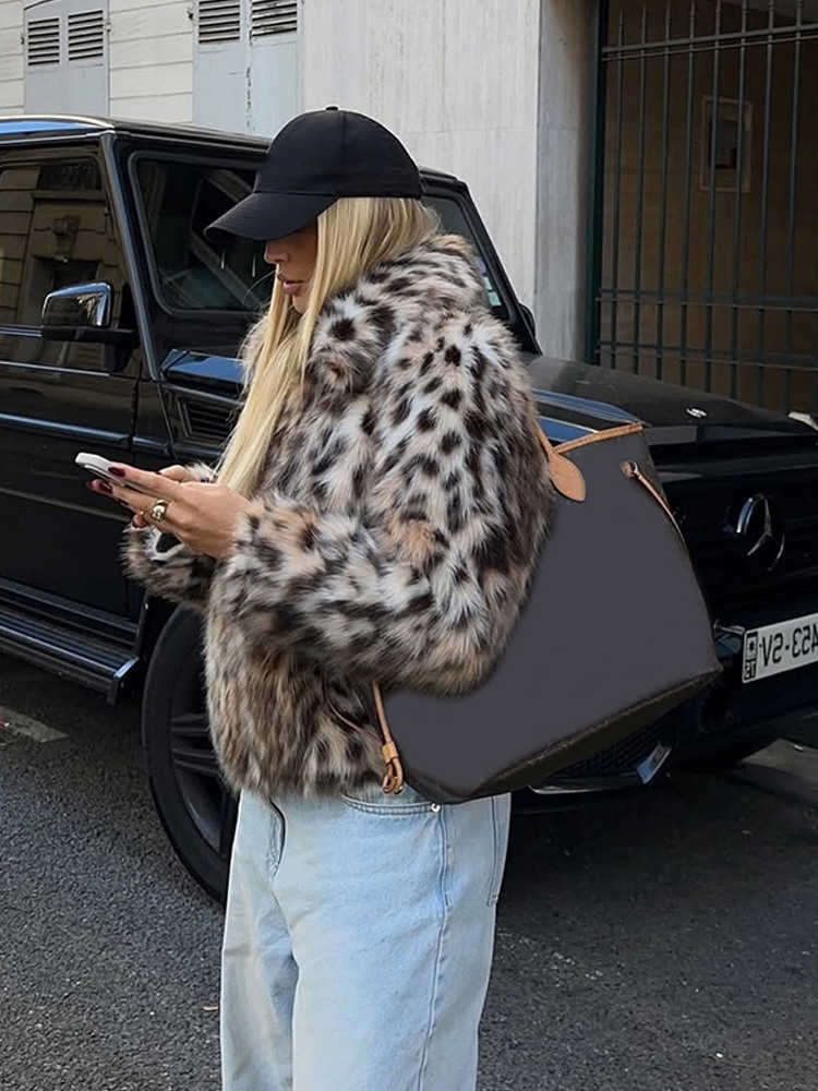 New Winter Leopard Print Fur Coat Women Elegant Lapel Single easted Loose War Coat Lady Daily Couting Office Outwear D260921