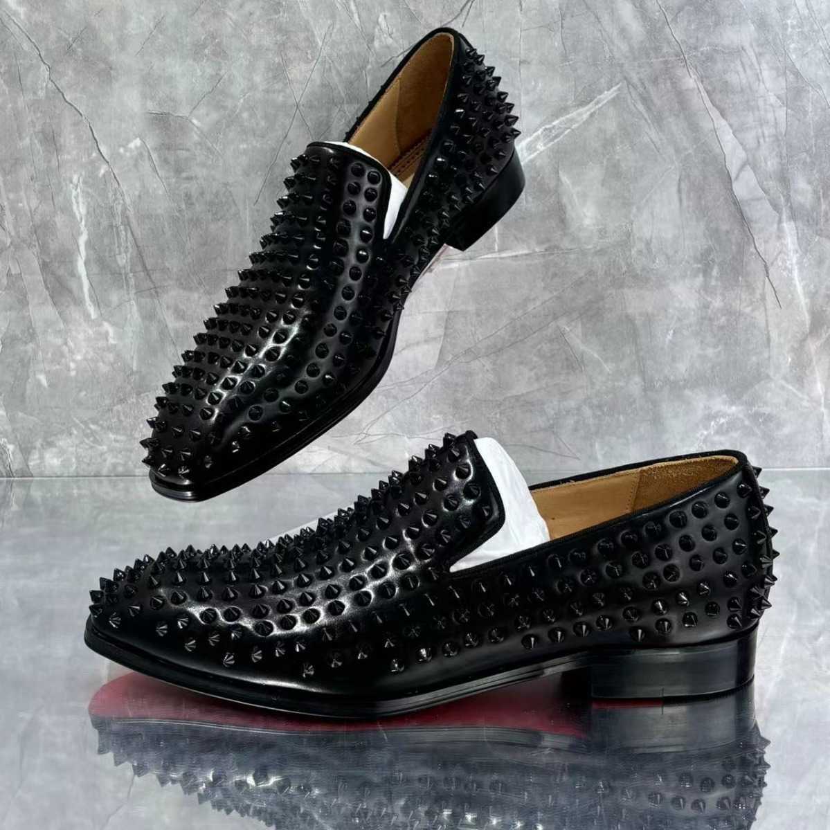 26Dress Shoes Men's Shoes Genuine Leather Men's Shoes with Rhinestones and Mixed Studs