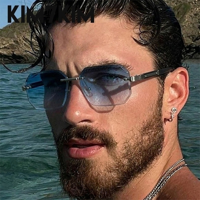 Occhiali da sole rettangolari senza montatura da uomo 2026 y n Occhiali da sole quadrati geometrici vintage maschili Retro Punk wear Driving Shas 26