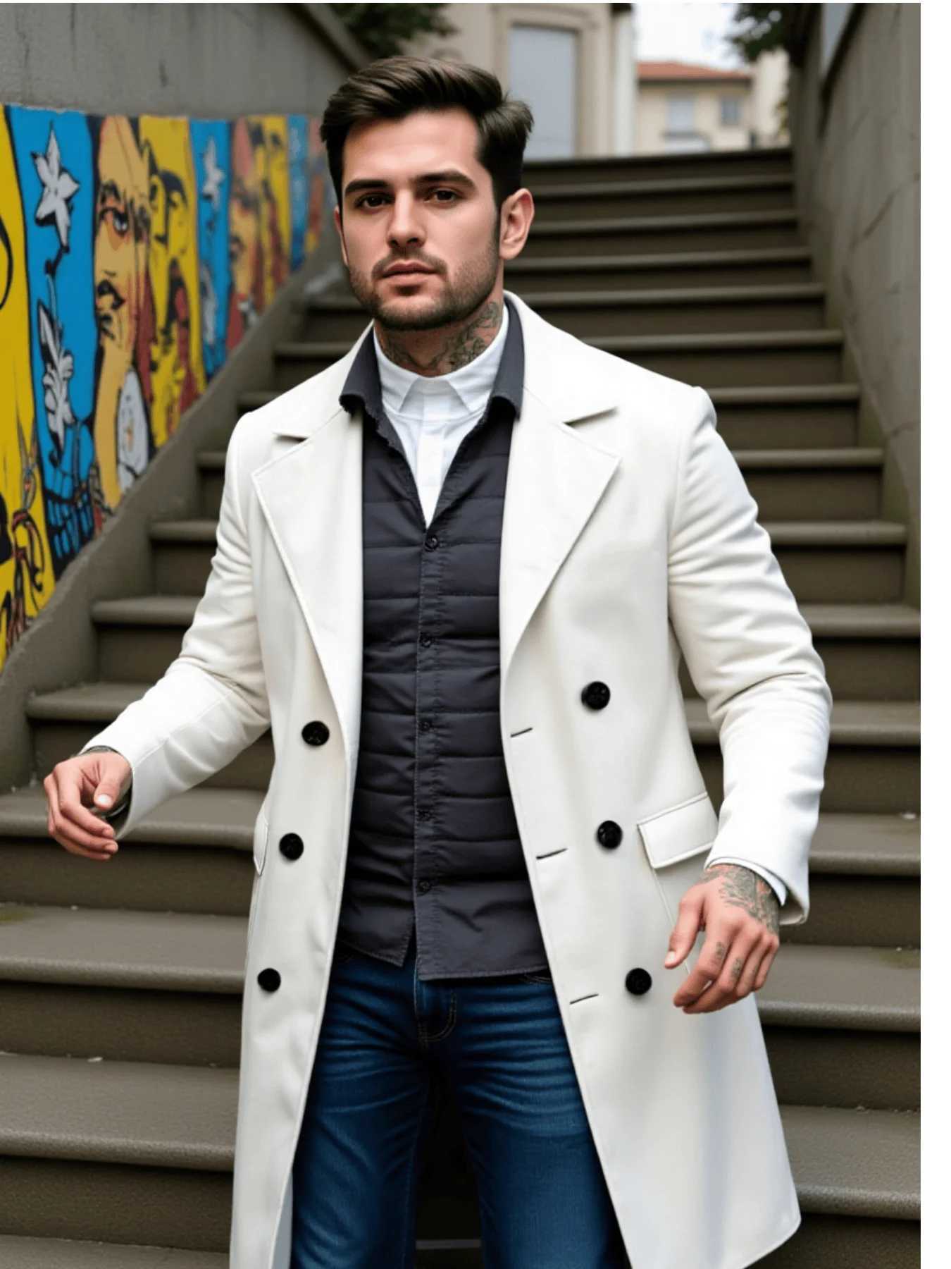 Men's Double Breasted Blends Trench Coat for Outdoor Commute Winter Thickened Warmth with Fashionable Tailoring Wool Overcoat D260921 b2