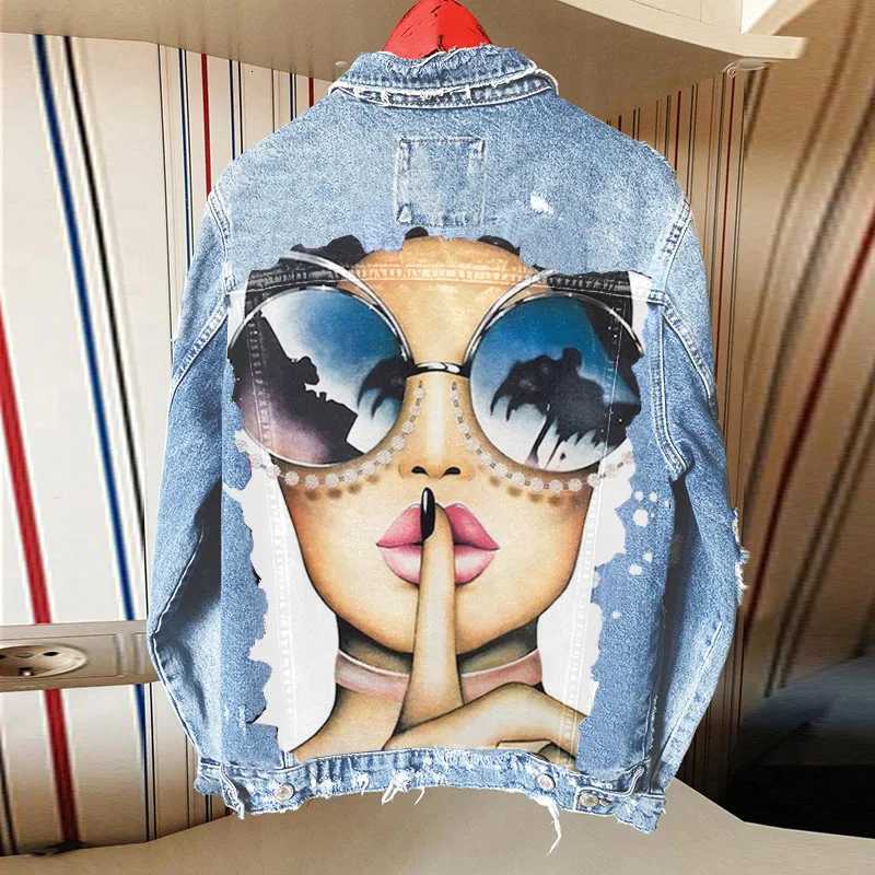 Jacket Casual Denim Women's Jackets for Women City Girl Personality Printing Autumn and Winter Hot Sale Foreign Trade New Coat Wholesale C26092