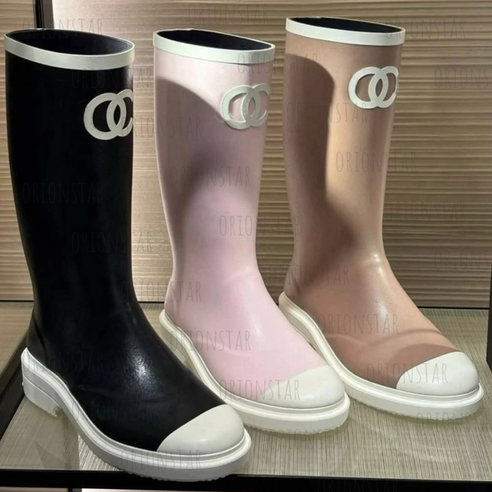 CC Botas de lluvia Diseñador para mujer CC Logo Botas Zapatos Color Botas altas impermeables Tacón grueso Suela gruesa Tobillo Bota de goma Botines
