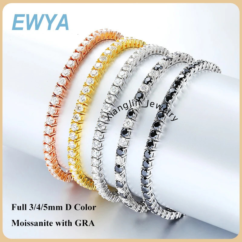 EWYA 3mm 4mm 5mm Moissanite Tennis Bracelet for Women Men 925 Silver Plated 18k Gold Pass Diamond Tester Link Bracelets Bangle
