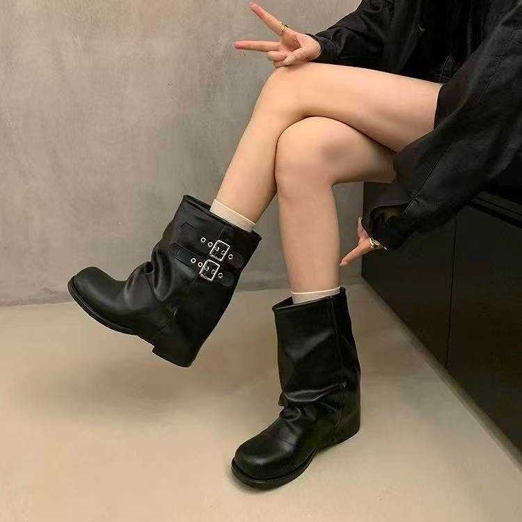 2026 botas de vaquero del oeste para mujer estilo británico botines con punta estrecha tacón grueso botas a media pantorrilla botas de montar L26921